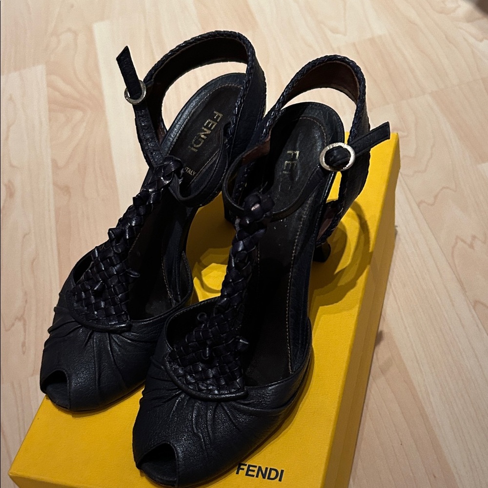 Fendi navy blue  Woven Peep Toe Heels